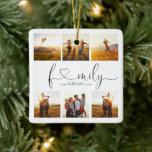 Black & White Heart Script 6 Photo Family Collage Julgransprydnad Keramik<br><div class="desc">Din familj elak världen för dig, och med den här vackra prydnadsdesignen kan du visa dem hur mycket du bryr dig. Med sex av dina favoritfoton från familjen ovanför och under texten visas "familjen" i ord på en framträdande plats i den moderna kalligrafitypografin, och brev "a" ersätts med ett hjärta....</div>
