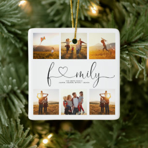 Black & White Heart Script 6 Photo Family Collage Julgransprydnad Keramik