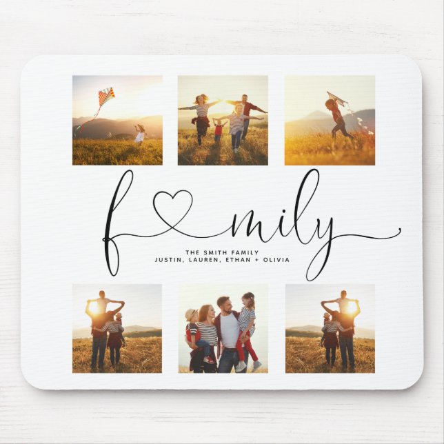 Black & White Heart Script 6 Photo Family Collage Musmatta (Framsidan)