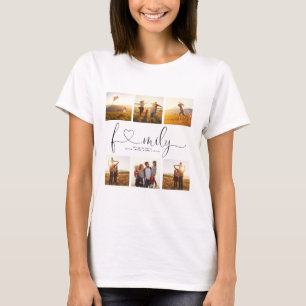 Black & White Heart Script 6 Photo Family Collage T Shirt