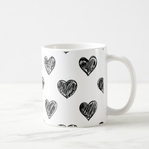 Black & White Heart Sketch Mönster Mugg