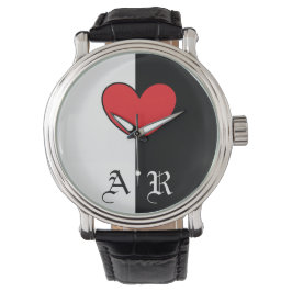 Black White Heart Watch med Initialer Armbandsur