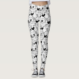 Black White Hearts Kärlek Leggings