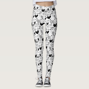 Black White Hearts Kärlek Leggings