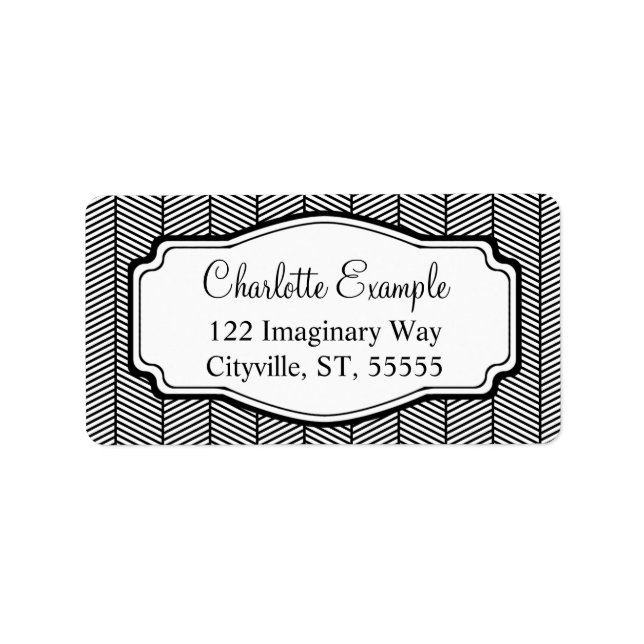 Black White Herringbone Classic Anpassningsbar Adressetikett (Framsidan)