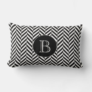 Black White Herringbone Mönster Anpassningsbar Mon Lumbarkudde