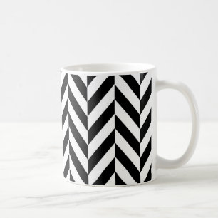 Black White Herringbone Mönster Kaffemugg