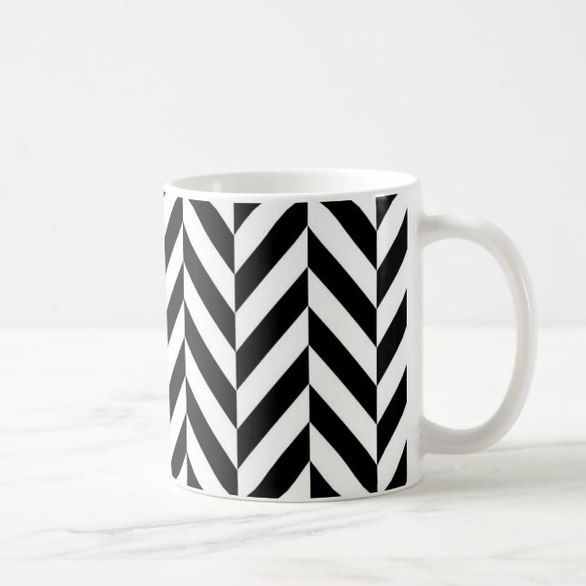 Black White Herringbone Mönster Kaffemugg (Höger)