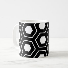 Black White Hexagon Honeycomb Geometric Mönster Kaffemugg