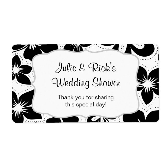 Black White Hibiscus Vattenflaska - anpassa den! Fraktsedel (Framsidan)