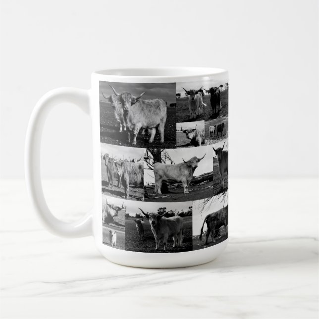 Black White Highland Cow Photography, Mugg (Vänster)