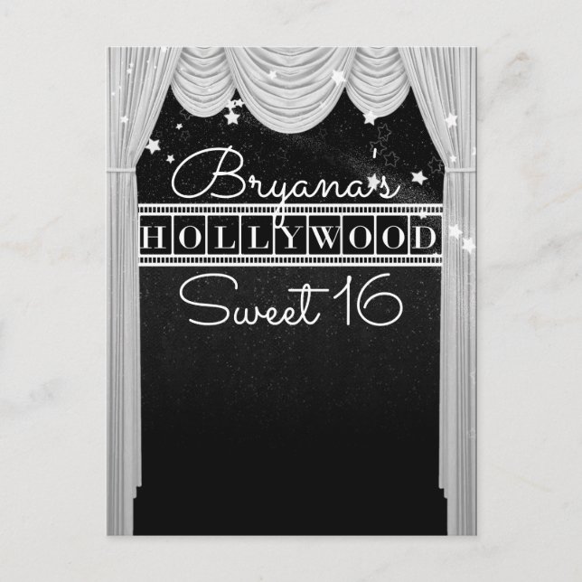 Black & White HOLLYWOOD Curtains Elegant Party Meddelande Vykort (Framsida)