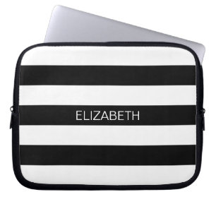 Black White Horiz Preppy Rand #2 Namn Monogram Laptop Fodral