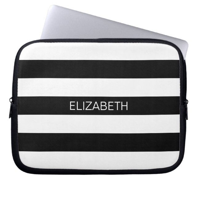 Black White Horiz Preppy Rand #2 Namn Monogram Laptop Fodral (Framsidan)