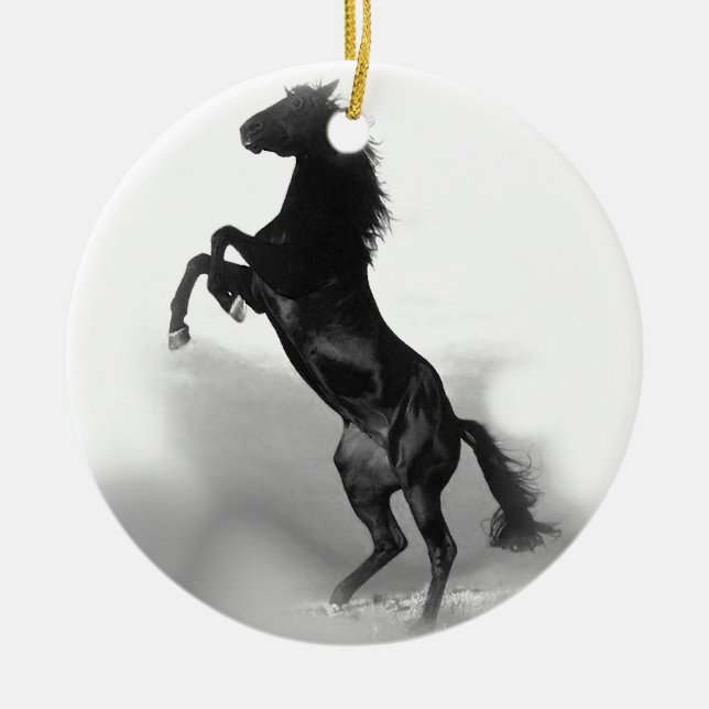 Black White Horse Julgransprydnad Keramik (Framsidan)
