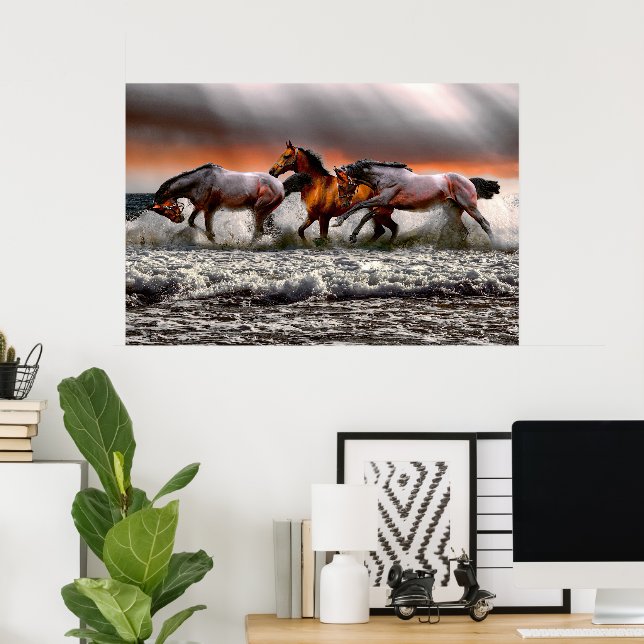 Black White Horse Monochrome Bild Canvas Poster (Hemmakontoret)