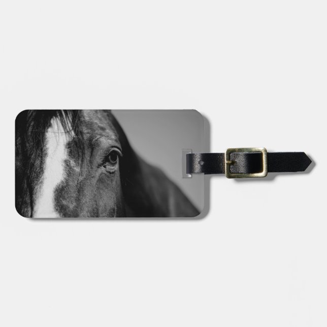Black White Horse Öga Artwork Bagagebricka (Horisontell Framsida)