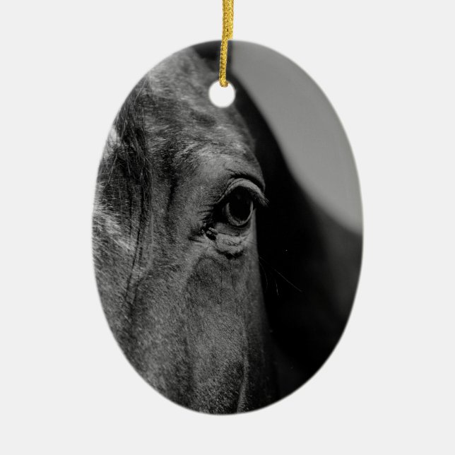 Black White Horse Öga Artwork Julgransprydnad Keramik (Framsidan)