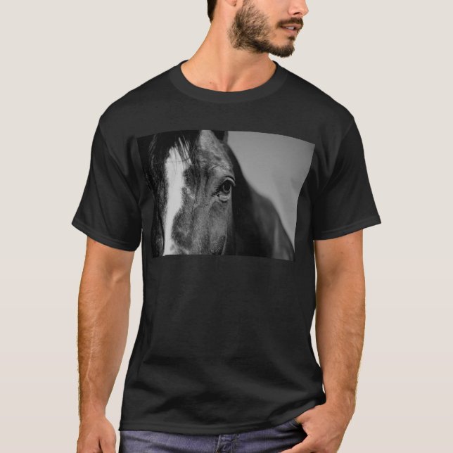 Black White Horse Öga Artwork T-shirt (Framsida)