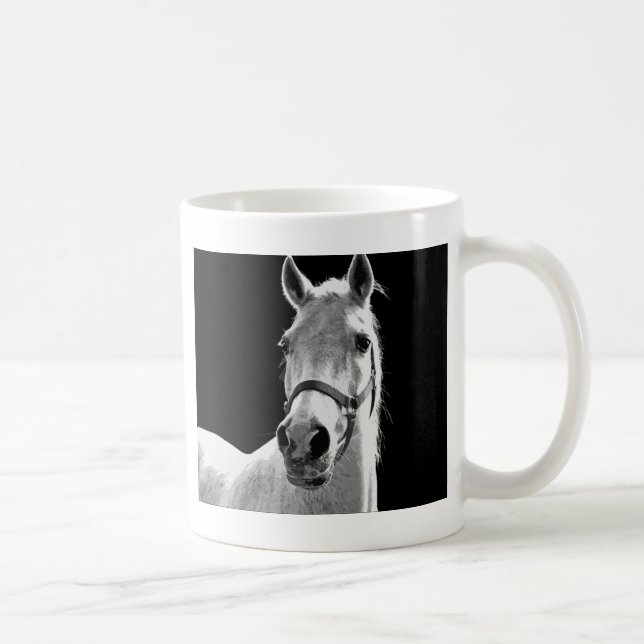Black White Horse på natten Kaffemugg (Höger)