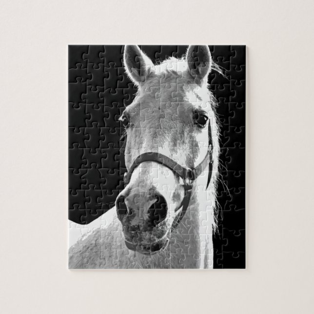 Black White Horse på natten Pussel (Vertikal)
