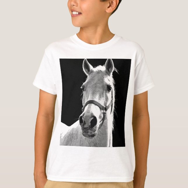 Black White Horse på natten T Shirt (Framsida)