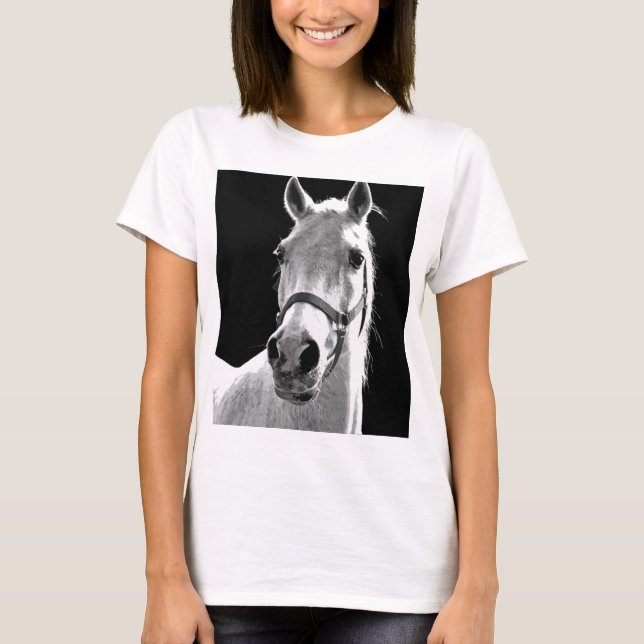 Black White Horse på natten Tee Shirt (Framsida)