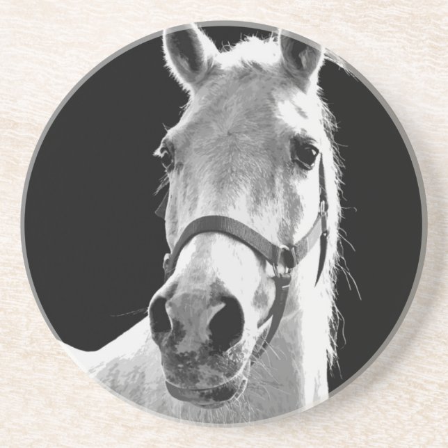 Black White Horse på natten Underlägg Sandsten (Framsidan)