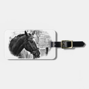 Black White Horse Sketch Bagagebricka