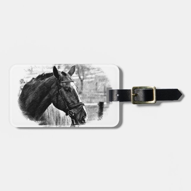 Black White Horse Sketch Bagagebricka (Horisontell Framsida)