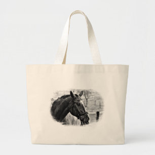 Black White Horse Sketch Jumbo Tygkasse