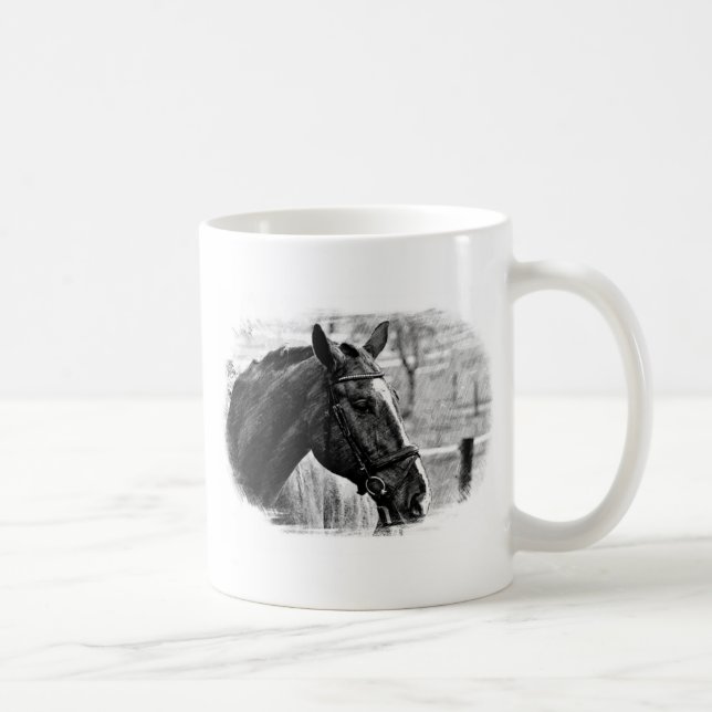 Black White Horse Sketch Kaffemugg (Höger)
