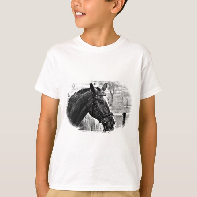 Black White Horse Sketch T-shirt (Framsida)