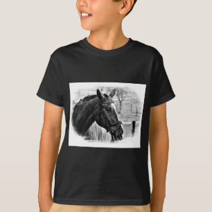 Black White Horse Sketch T Shirt