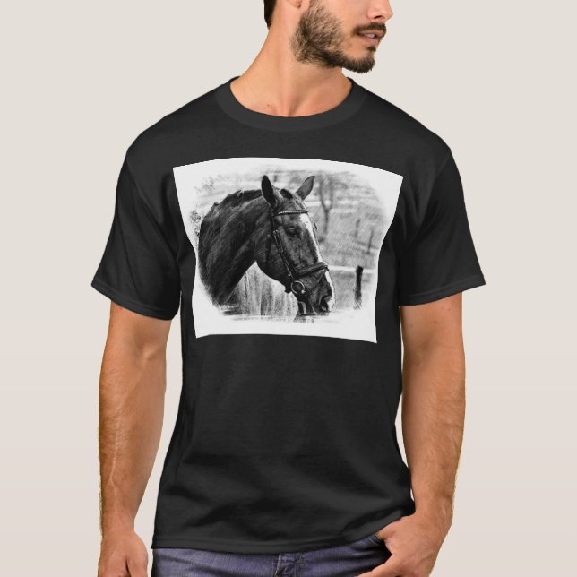 Black White Horse Sketch Tee (Framsida)
