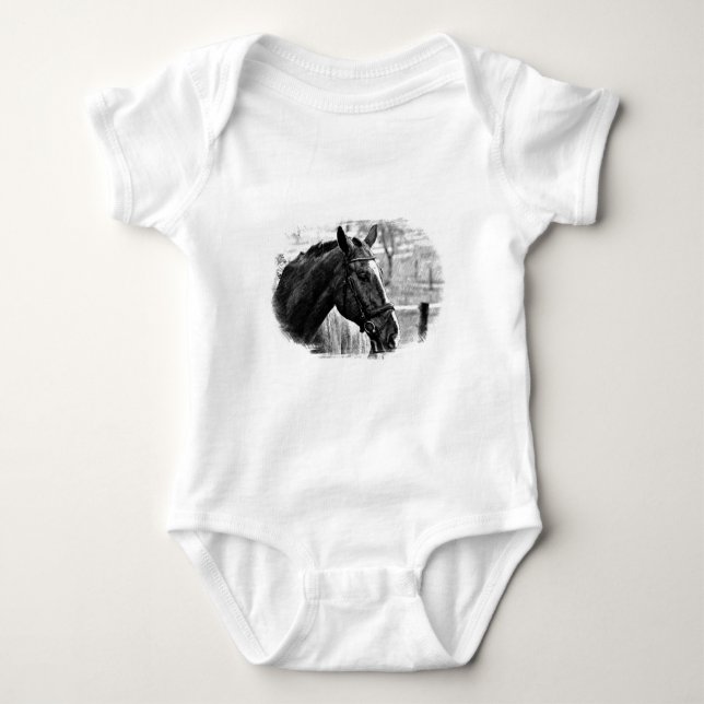 Black White Horse Sketch Tee Shirt (Framsida)