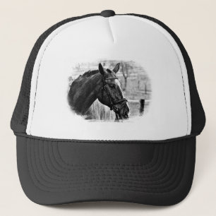 Black White Horse Sketch Truckerkeps