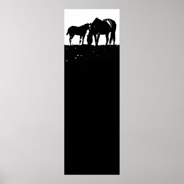 Black White Horses Silhouettes Pop Art Poster (Framsidan)