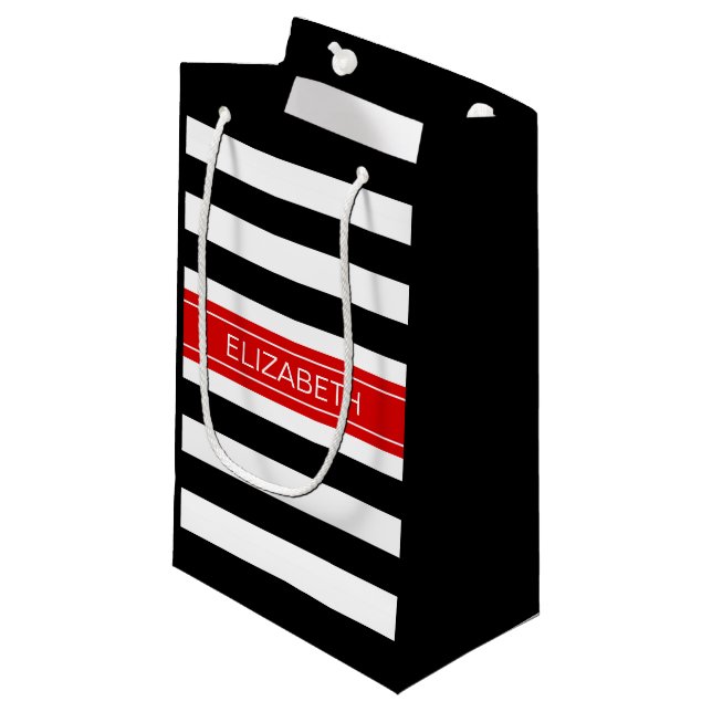 Black White Horz Preppy Rand Red Namn Monogram (Framsidan Vinklad)
