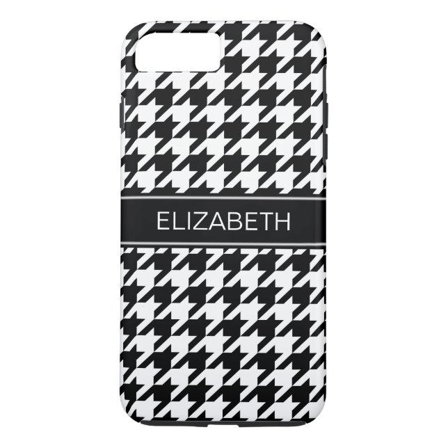 Black White Houndstooth #2 Black Namn Monogram Case-Mate iPhone Skal (Baksida)