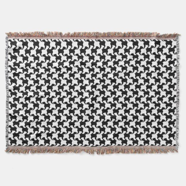 Black White Houndstooth med hundar Throw Blanket Filt (Framsidan)