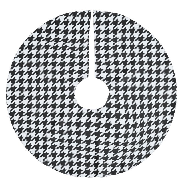 Black White Houndstooth Mönster Julgransmatta Borstad Polyester (Framsidan)