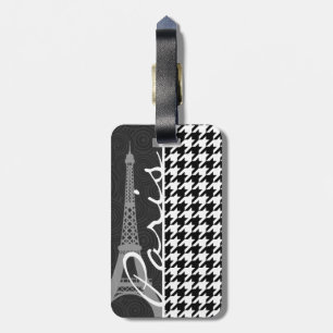 Black & White Houndstooth; Paris Bagagebricka