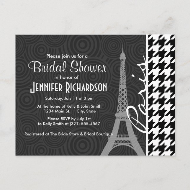 Black & White Houndstooth; Paris Inbjudan Vykort (Framsida)
