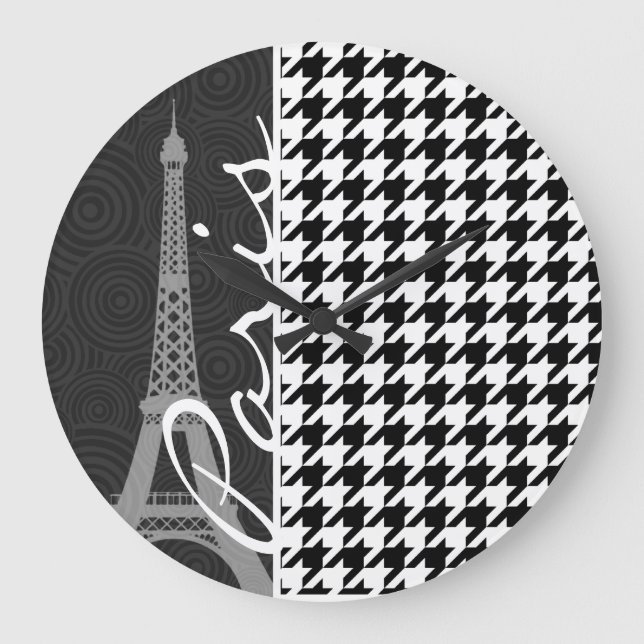Black & White Houndstooth; Paris Stor Klocka (Framsida)