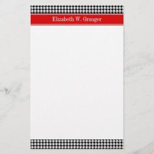 Black White Houndstooth Red Namn Monogram Brevpapper
