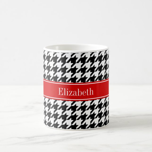 Black White Houndstooth Red Namn Monogram Kaffemugg (Center)