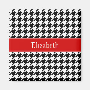 Black White Houndstooth Red Namn Monogram Magnet