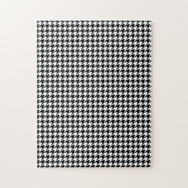 Black White Houndstooth Tissue Abstrakt Figurer Pussel (Vertikal)