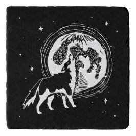 Black & White Howling Husky Måne Linocut